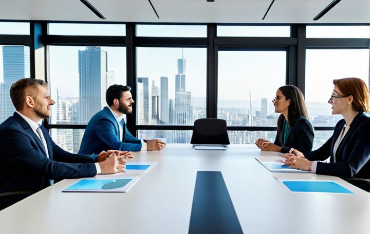 A diverse group of professional businesspeople, fully clothed in modest business attire, gathered around a large table in a modern, brightly lit conference room. They are engaged in open communication and collaborative discussion, with some pointing to a holographic global map or digital data projections on a screen. The atmosphere is one of trust and active problem-solving, showcasing strong team cohesion. The room is clean and organized, featuring contemporary office furniture and large windows overlooking a city skyline. Perfect anatomy, correct proportions, natural poses, well-formed hands, proper finger count, natural body proportions, professional photography, high quality, safe for work, appropriate content, family-friendly.