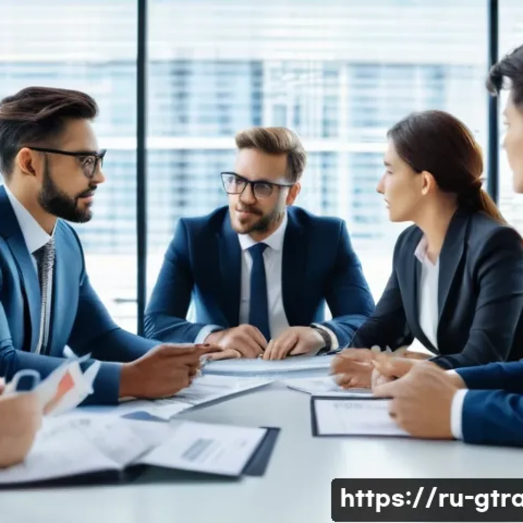 무역 계약서 작성 실무 가이드 - A professional business meeting scene set in a modern office with international trade contract docum...